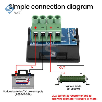 Voltímetro Amperímetro Digital DC (7-100V, 20A/50A Shunt Integrado) - Panel Display LED Dual 0.28"