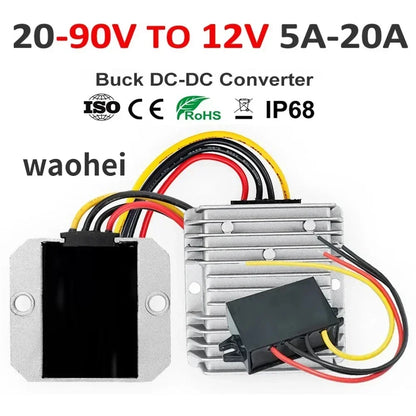 Convertidor DC-DC Step-Down 20V-90V a 12V (5A/10A/15A/20A) Regulador Voltaje Transformador para Auto (CE)