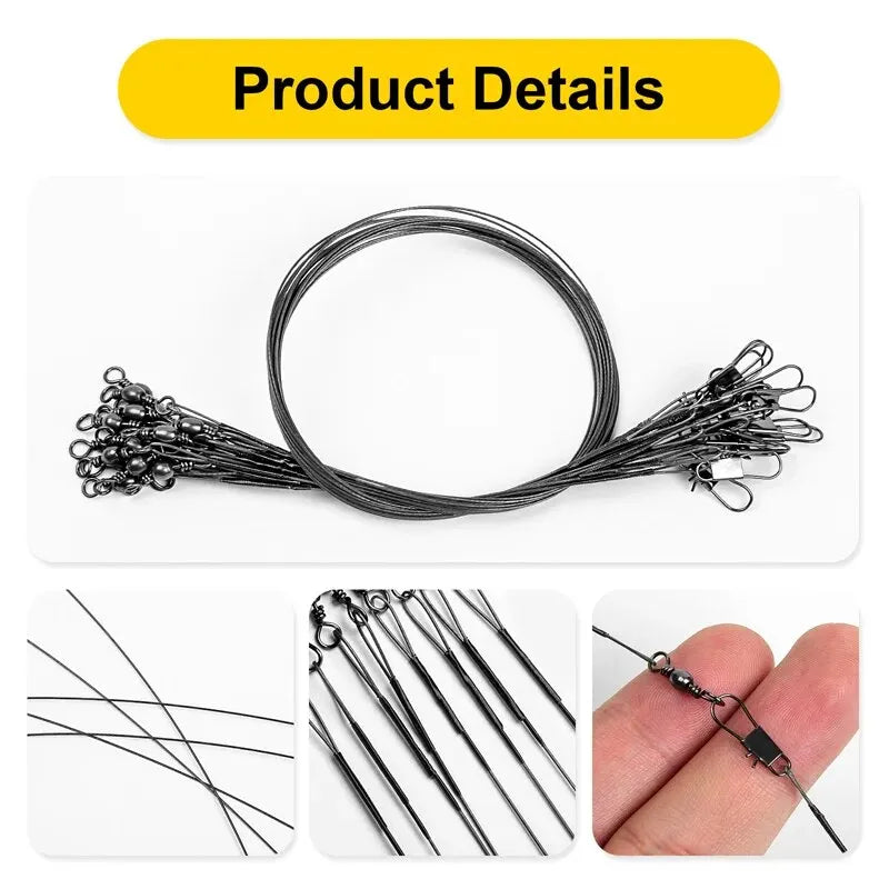 Sedal Acero Líder Anti-Mordida con Giratorio para Pesca (15/20/25/30cm) Accesorio Leadcore (20 Unidades)