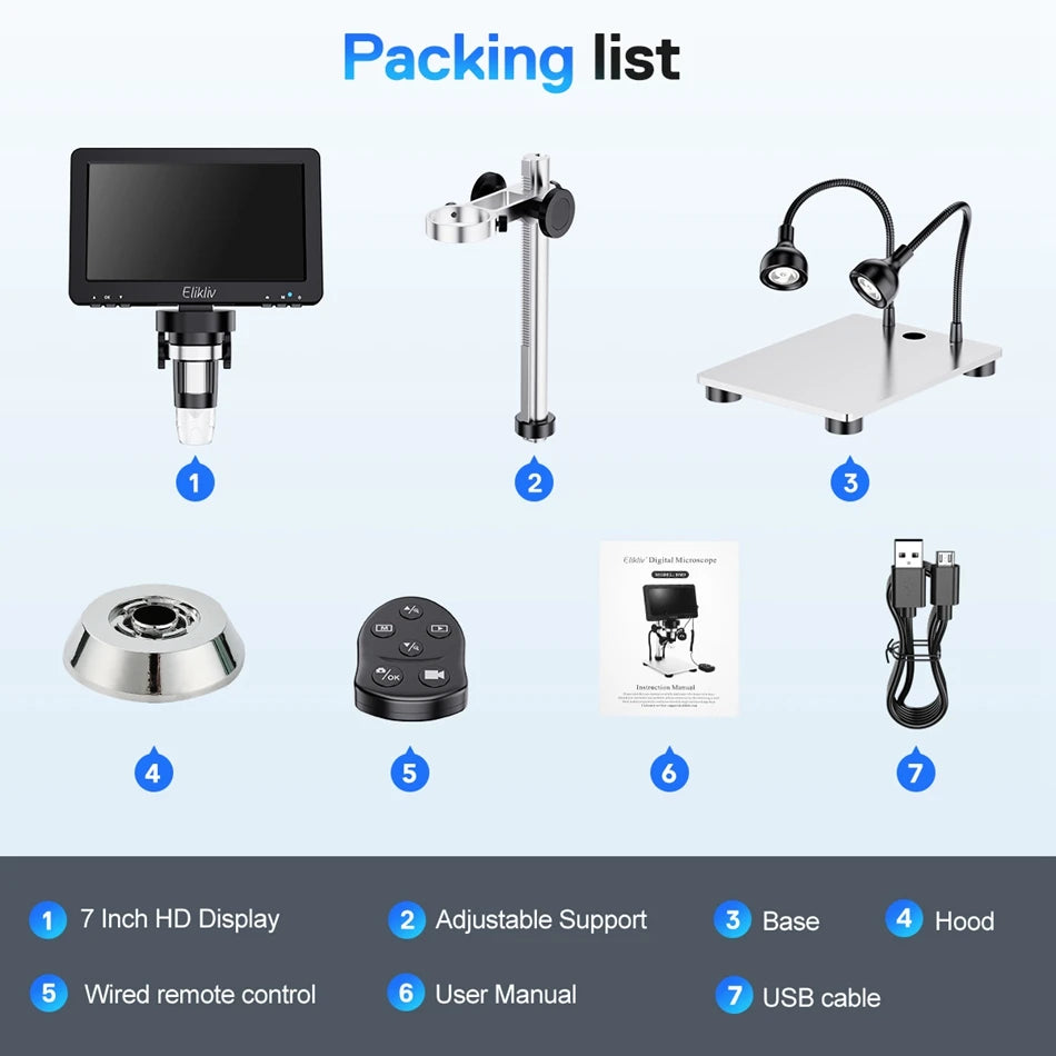 Elikliv DM9 7 Inch 50X-1200X Digital Microscope Adjustable HD LCD Video Microscops Camera For PCB Electronics Soldering Tool