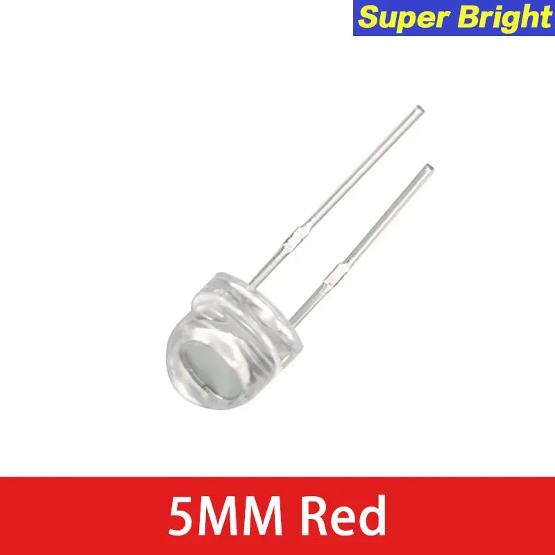Diodo LED Super Brillante Sombrero Paja F5 (5mm) Azul/Verde/Rojo/Amarillo/Blanco para DIY Electrónico (50 Unidades)