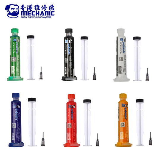 Tinta Máscara Soldadura UV Curado Luz 3 en 1 MECHANIC (Verde) para Reparación Placa Circuito PCB BGA (Previene Corrosión/Arcos)