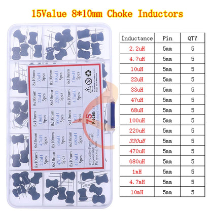 Kit Inductores Forma I (Tipo Choke) - Varios Tamaños y Valores (uH a mH) en Caja
