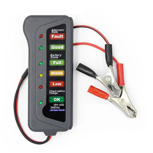 Tester Batería Auto 12V Digital - Diagnóstico Alternador con Display 6 LEDs