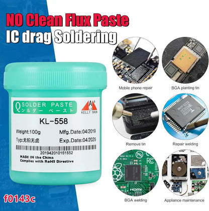 Flux Pasta de Soldar BGA Sin Plomo KELLYSHUN (No-Clean, Rosin) para Reparación Móvil SMD (100g)