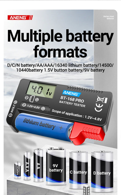 Probador Baterías Digital ANENG BT-168 PRO (Analizador Carga Capacidad) Universal para 9V/AAA/AA/Pila Botón