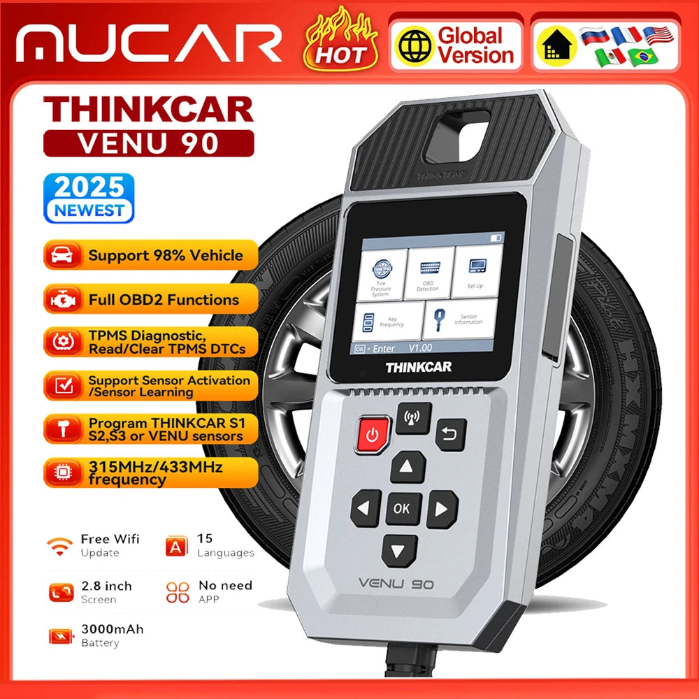Herramienta Diagnóstico TPMS Thinkcar VENU 90 (315/433MHz) - Activación/Programación Sensores Presión Neumáticos