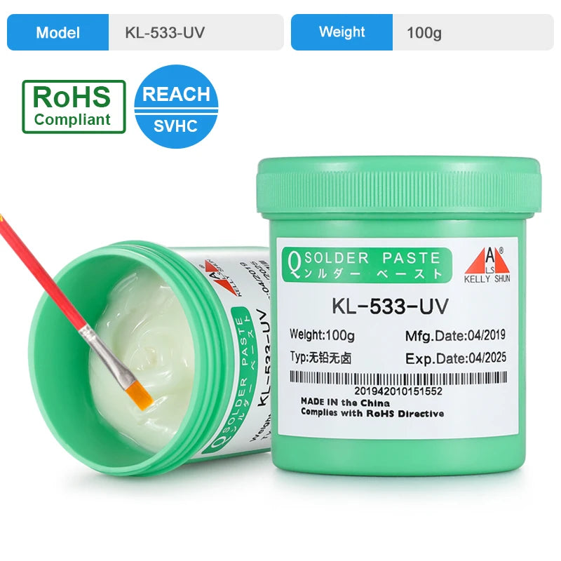 Flux Pasta de Soldar BGA Sin Plomo KELLYSHUN (No-Clean, Rosin) para Reparación Móvil SMD (100g)