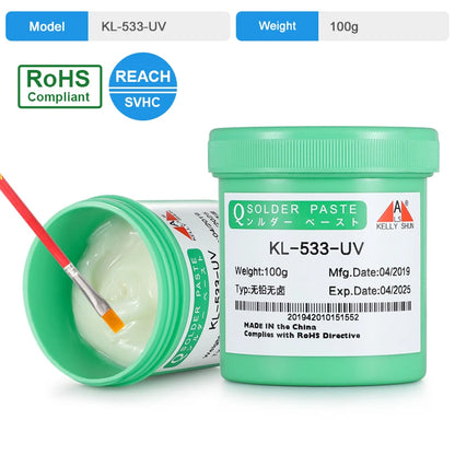 Flux Pasta de Soldar BGA Sin Plomo KELLYSHUN (No-Clean, Rosin) para Reparación Móvil SMD (100g)