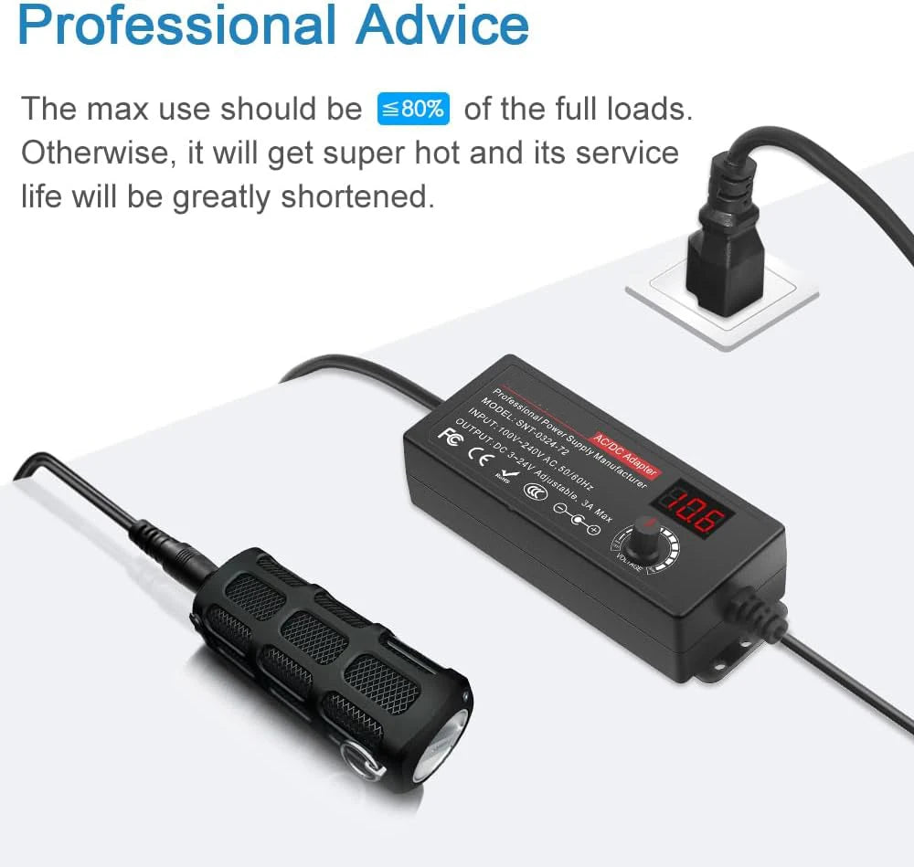 Fuente Poder Ajustable 72W (DC 3V-24V Variable) Adaptador Universal AC/DC Switching (100-240V)