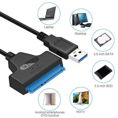 Cable Adaptador Coolcirc USB 3.0 a SATA para Disco Duro HDD/SSD Externo 2.5"