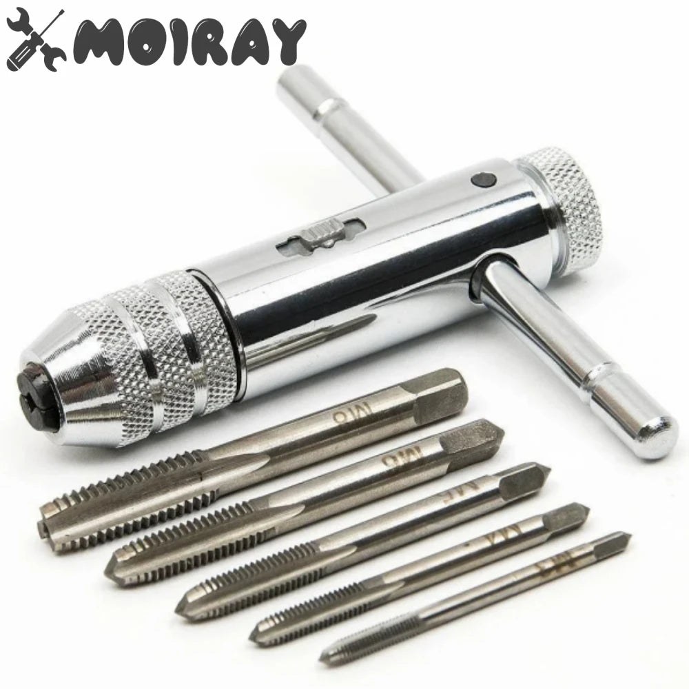 Llave Macho Manual Ajustable Mango T con Ratchet/Fresa para Roscar M3/M4/M5/M6/M8 Métrico