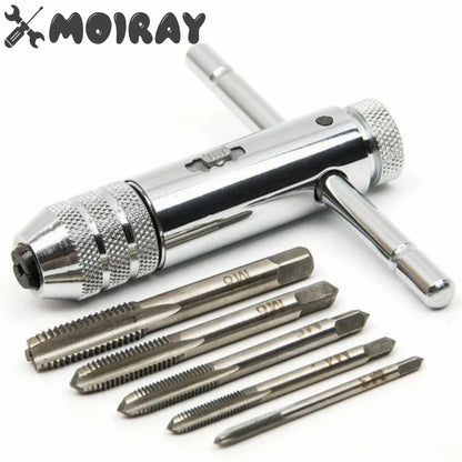 Llave Macho Manual Ajustable Mango T con Ratchet/Fresa para Roscar M3/M4/M5/M6/M8 Métrico