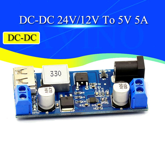 Módulo Convertidor Buck DC-DC 24V/12V a 5V 5A Step-Down Carga USB (Reemplazo LM2596S)