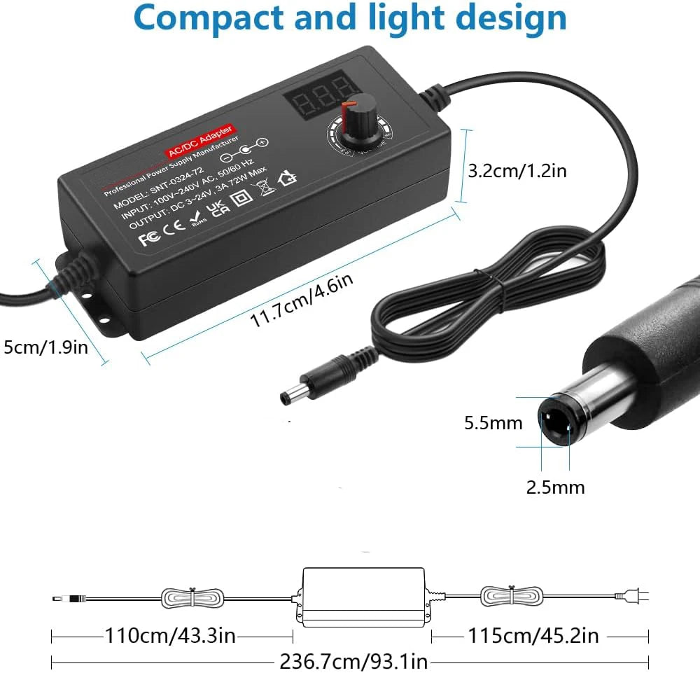 Fuente Poder Ajustable 72W (DC 3V-24V Variable) Adaptador Universal AC/DC Switching (100-240V)