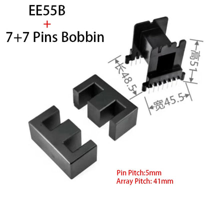 Núcleo Ferrita EE55B (PC40/PC95/PC44) con Bobina Vertical/Horizontal (8/14/20 Pines)