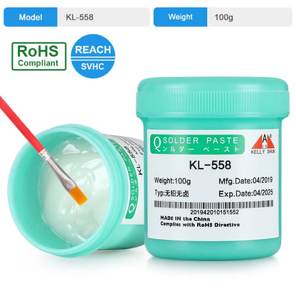 Flux Pasta de Soldar BGA Sin Plomo KELLYSHUN (No-Clean, Rosin) para Reparación Móvil SMD (100g)