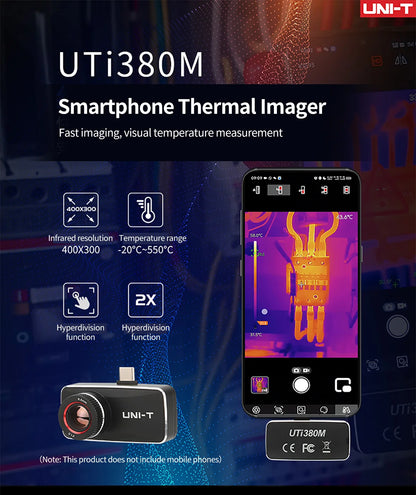 Cámara Térmica UNI-T UTi380M para Android - Termógrafo 400x300 Píxeles, Enfoque Manual, Test Fallo Circuito PCB