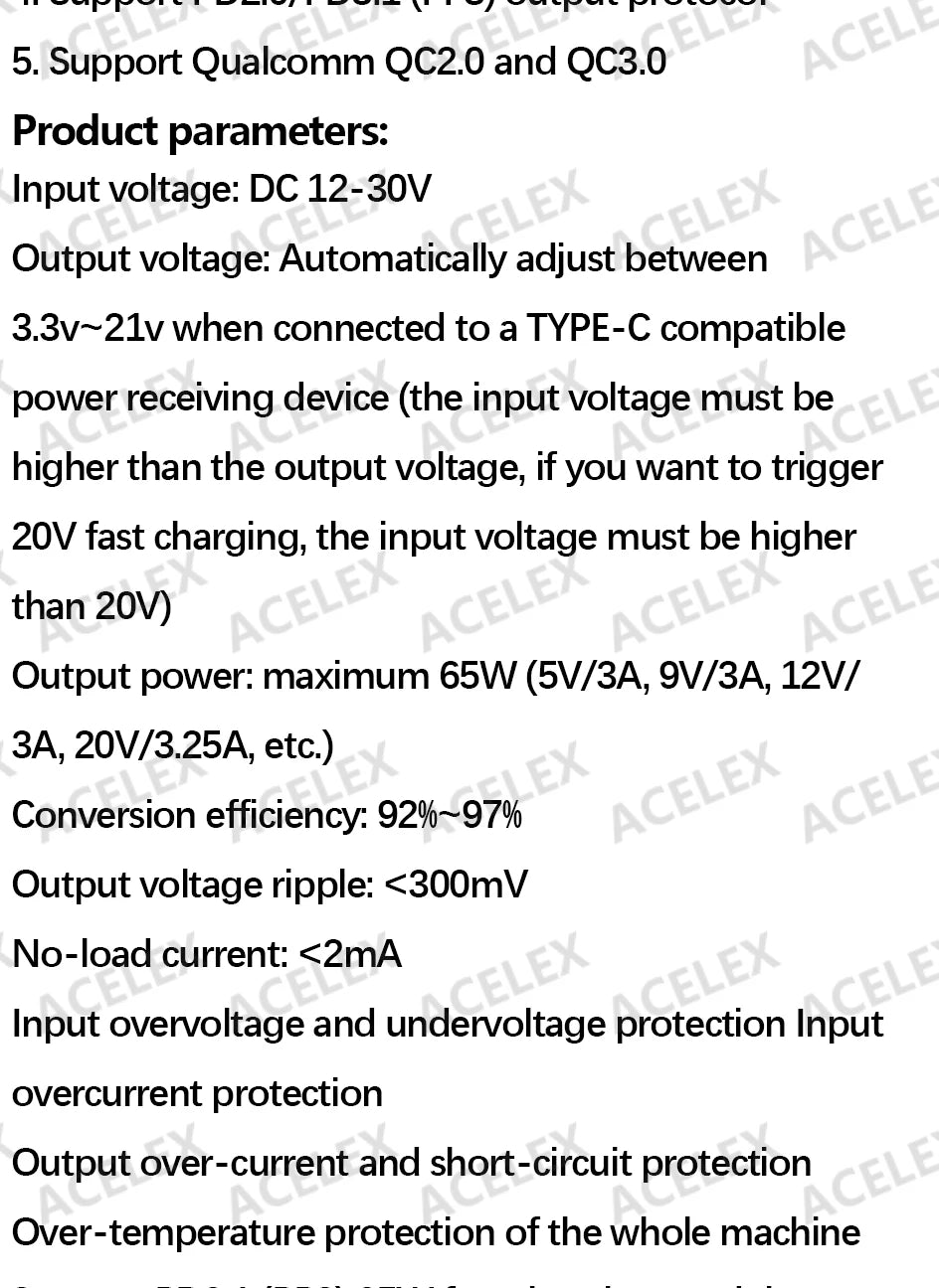 Módulo Carga Rápida Multi-Protocolo Mini 65W DC 12-30V PD2.0/PD3.1(PPS) Interface USB-C