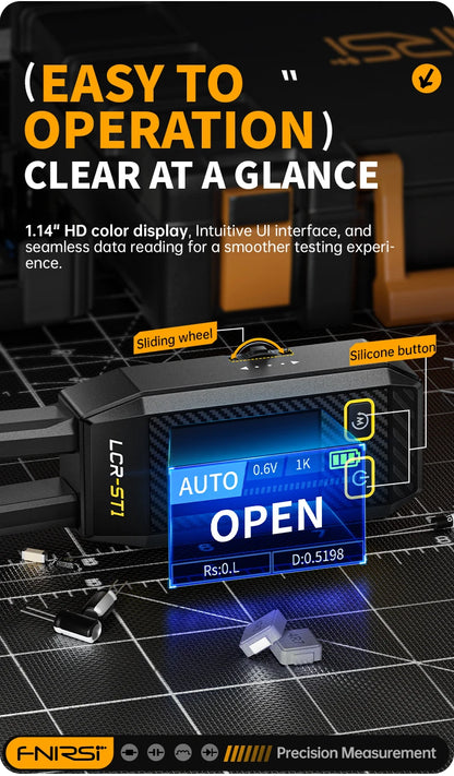 Mini Tester Inteligente FNIRSI LCR-ST1 (Tipo Pinza) - Medidor LCR/SMD/ESR, Continuidad, Diodo