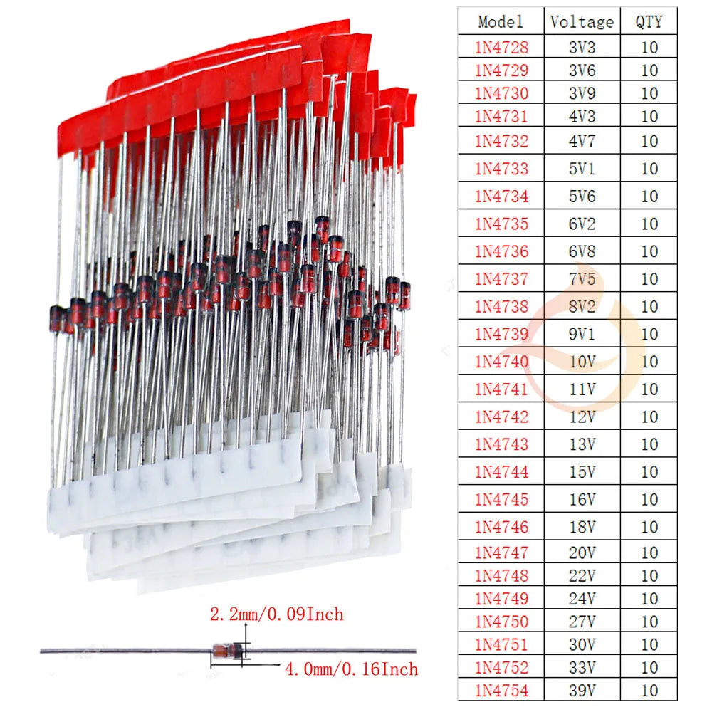 Kit Surtido Diodos (Rectificador/Zener/Schottky/Switching) DIP/SMD (1N4148, 1N4007, 1N5819, etc.)