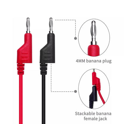 Cable Test (x2) Banana Plug 4mm a Pinza Cocodrilo (15A/1000V) - Para Fuente Poder / Multímetro