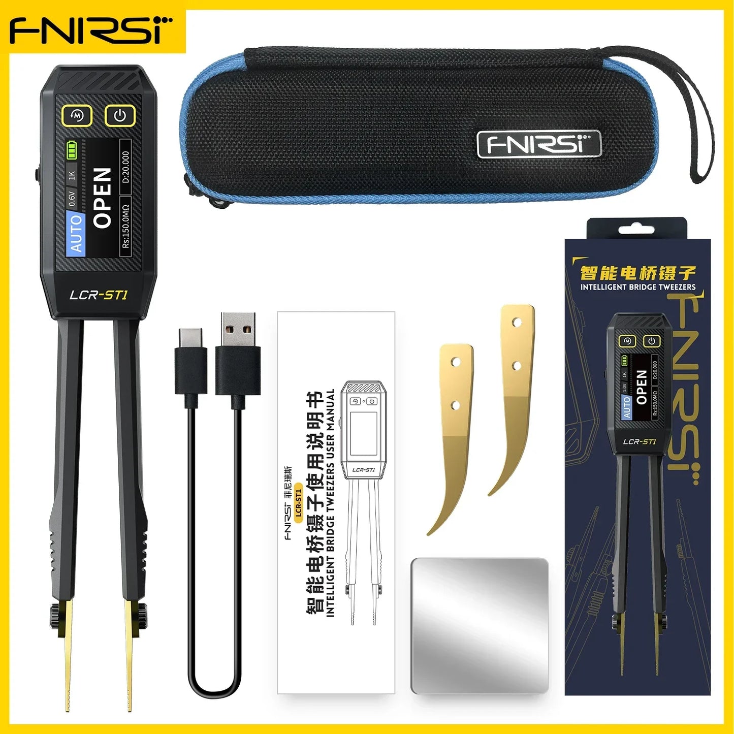 Mini Tester Inteligente FNIRSI LCR-ST1 (Tipo Pinza) - Medidor LCR/SMD/ESR, Continuidad, Diodo