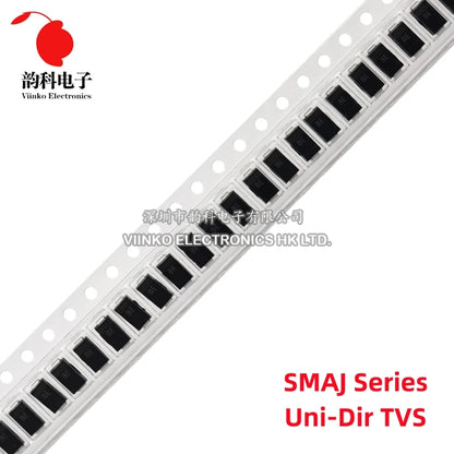 Diodo TVS Unidireccional SMD SMAJ - Varios Voltajes (5.0A a 188A) SMA/DO-214AC - Lote 50 Piezas