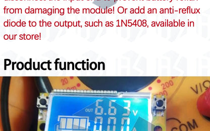 Módulo Convertidor Buck DC 5-23V a 0-16.5V 3A Max Step-Down Regulador Voltaje Ajustable LCD Dual Display
