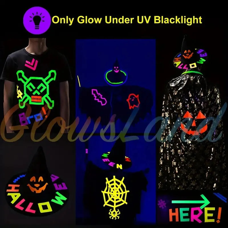 Cinta Tela Neón Fluorescente Gaffer (Brilla Oscuridad UV Blacklight) para Fiesta/Manualidades (Pack 6 Rollos)