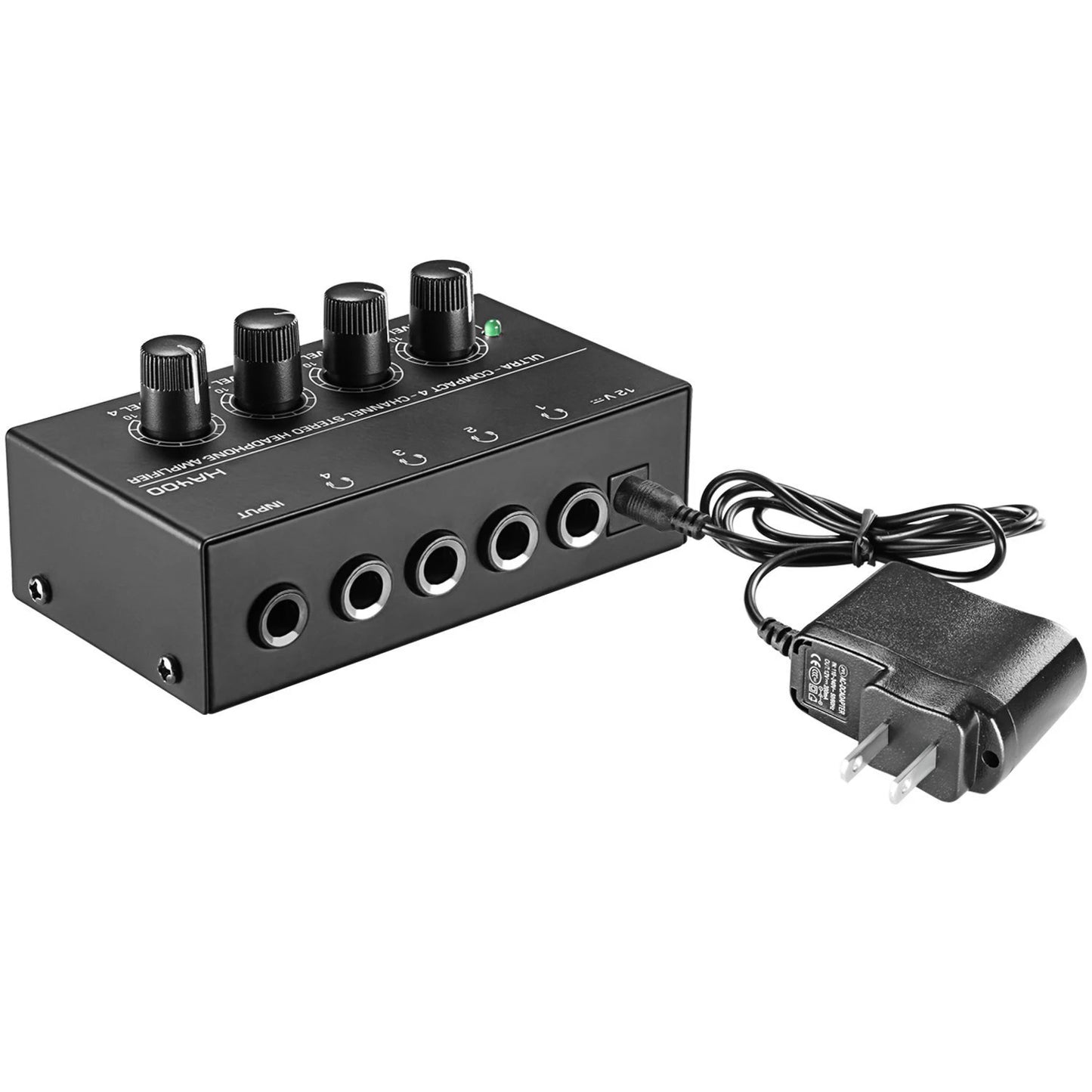 Mini Amplificador Audio Estéreo 4 Canales HA400 Ultra Compacto para Audífonos con Adaptador EU/US (Mezclador Música/Grabación)