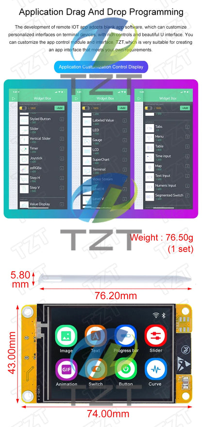 Placa Desarrollo DIYTZT ESP32 LVGL (WROOM) con Pantalla Táctil LCD TFT 2.4" (240x320) WiFi y Bluetooth
