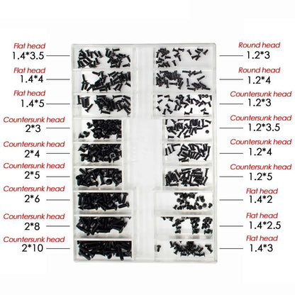 Set Mini Tornillos Acero Inoxidable 18 Tamaños para Reloj/Gafas/Electrónica Accesorio Reparación (500 Piezas)