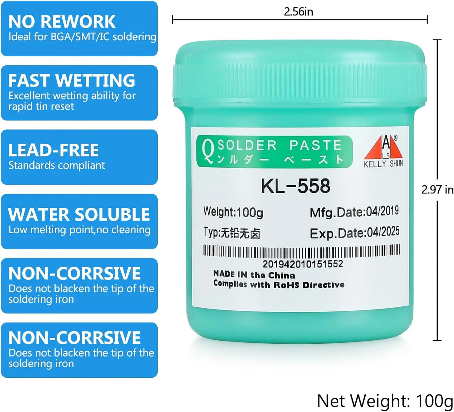 Flux Pasta de Soldar BGA Sin Plomo KELLYSHUN (No-Clean, Rosin) para Reparación Móvil SMD (100g)