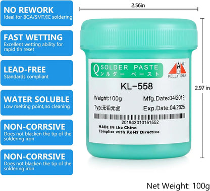 Flux Pasta de Soldar BGA Sin Plomo KELLYSHUN (No-Clean, Rosin) para Reparación Móvil SMD (100g)