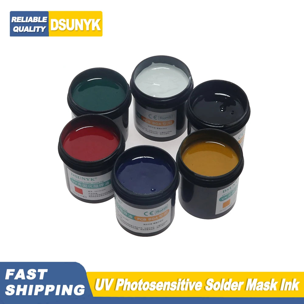 Tinta Máscara Soldadura Fotosensible UV DSUNYK (100g) para Placa Circuito PCB BGA (Previene Corrosión/Arcos)