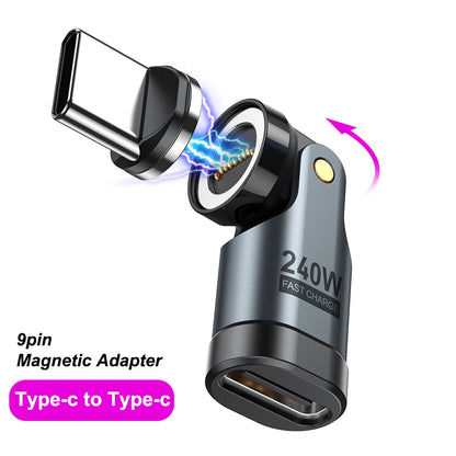 Adaptador Magnético OTG AUFU 9 Pines Tipo C Hembra a Tipo C/iOS/Micro Macho (PD 240W Carga Rápida) Convertidor para iPhone/Laptop