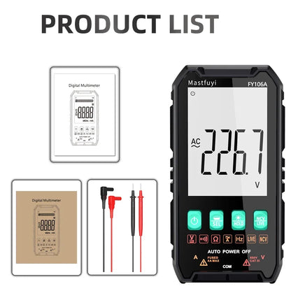 Multímetro Digital Multifunción Mastfuyi FY106 AC/DC - Smart Tester NCV, Ohmetro, Voltímetro (600V)