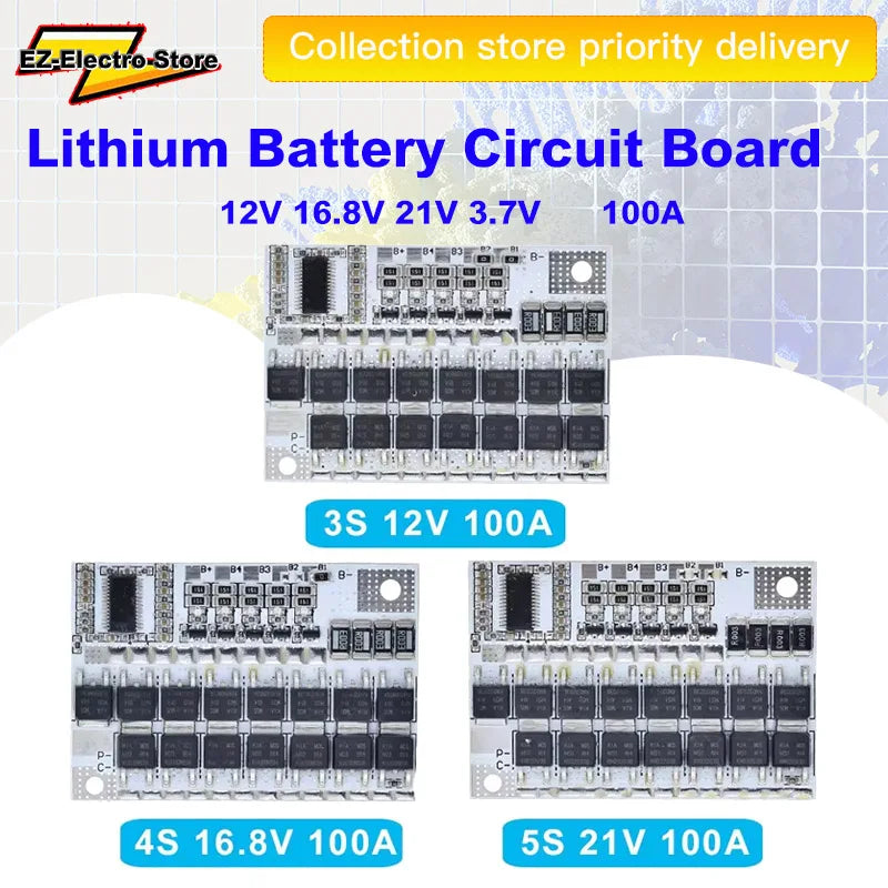 3s/4s/5s Bms 12v 16.8v 21v 3.7v 100a Li-ion Lmo Ternary Lithium Battery Protection Circuit Board Li-polymer Balance Charging