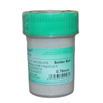 Perlas Bolas Soldadura BGA Sin Plomo (Sn96.5/Ag3/Cu0.5, 0.2-0.76mm) Estaño Plantado (250,000 Piezas / 25W Completo)