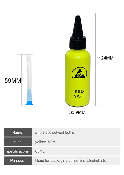 Alcohol bottle dispensing rosin washing plate water anti-static solvent bottle with needle 65ML leak-proof mobile phone repair