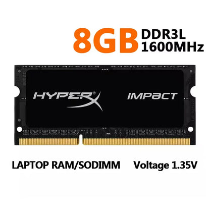 Memoria RAM HyperX Laptop DDR3/DDR3L SODIMM (4GB/8GB, 1333/1600/1866MHz, 1.35V/1.5V, 204pin) PC3-10600/12800/14900 (1/2 Unidades)