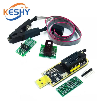 Kit Programador USB CH341B 24/25 Series EEPROM Flash BIOS + Clip Test SOIC8/SOP8