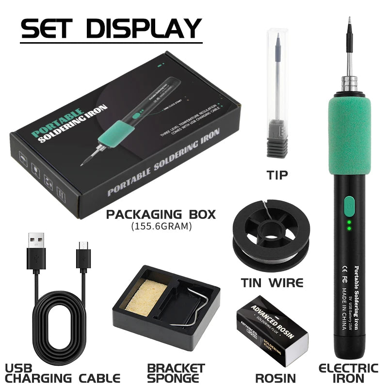 Mini Cautín Inalámbrico USB 15W Recargable (Interfaz Tipo C) Portátil Herramienta Soldadura Reparación