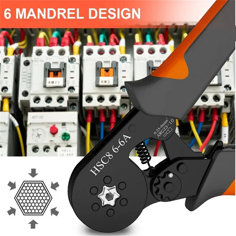 Kit Herramienta Crimpado Terminales Ferrules Hexagonal Autoajustable (23-10AWG, 0.25-6mm²) con 400-2000 Terminales Cable