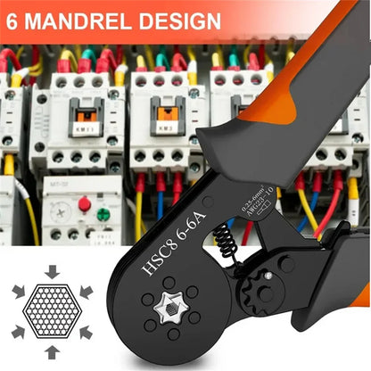 Kit Herramienta Crimpado Terminales Ferrules Hexagonal Autoajustable (23-10AWG, 0.25-6mm²) con 400-2000 Terminales Cable
