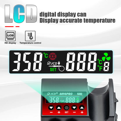 Estación de Soldadura 2 en 1 (Cautín + Pistola Aire Caliente) 750W para Reparación BGA/SMD (Modelo JCD 8898)