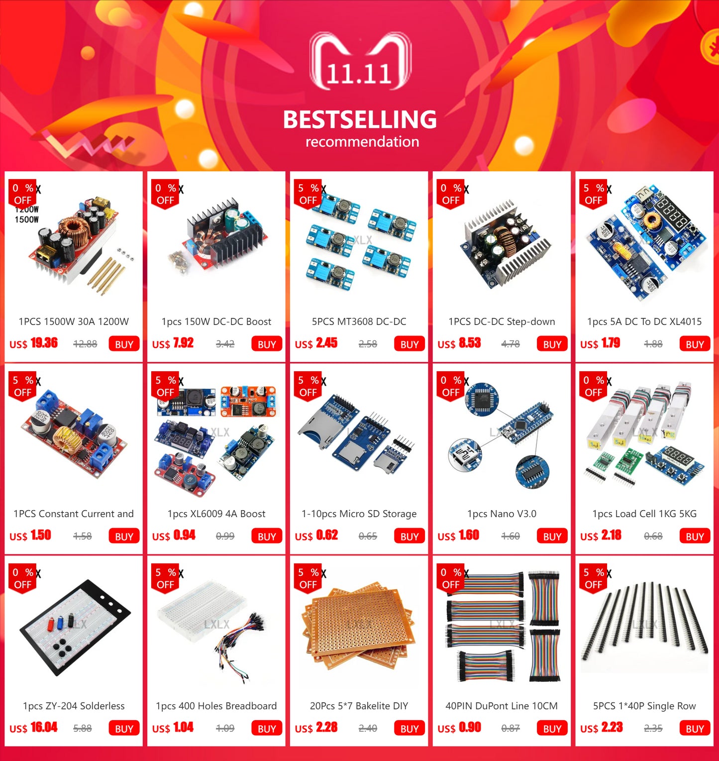 Lote 10 Pcs Módulo Convertidor Buck LM2596 DC-DC 3.0-40V a 1.5-35V Step-Down