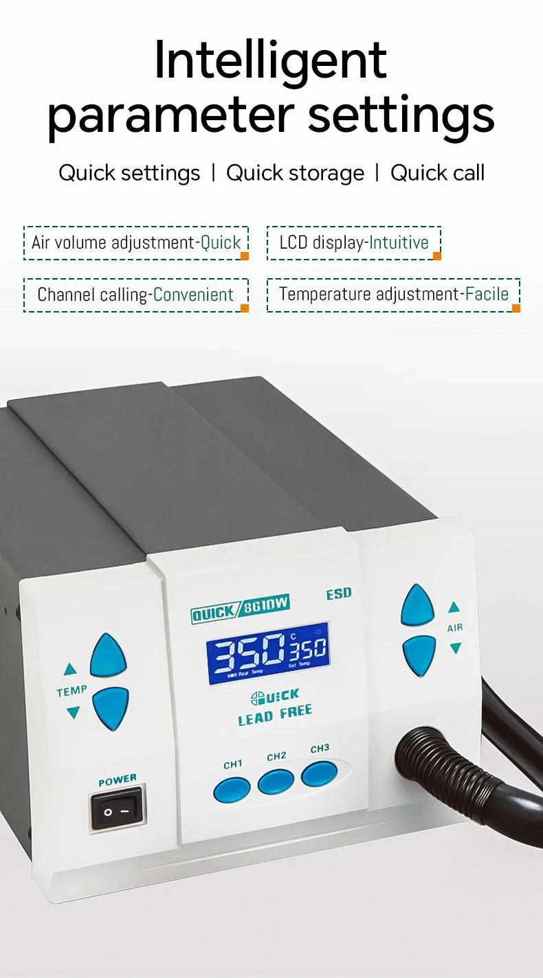 New QUICK 861DW Soldering Station 1000W Digital Display For PCB Chip Repair  Lead-Free Hot Air Soldering Station Rework Station