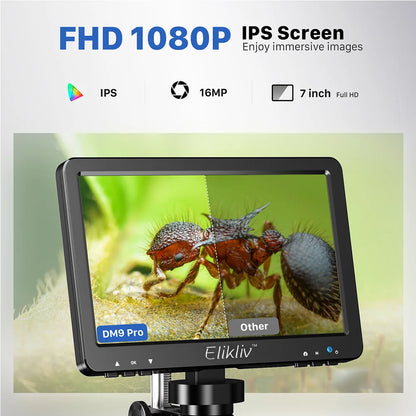 Elikliv EDM9 Pro 1200X HDMI Digital Microscope with 7'' IPS Screen 16MP Coin Soldering Electronic Microscope 32G for Windows Mac